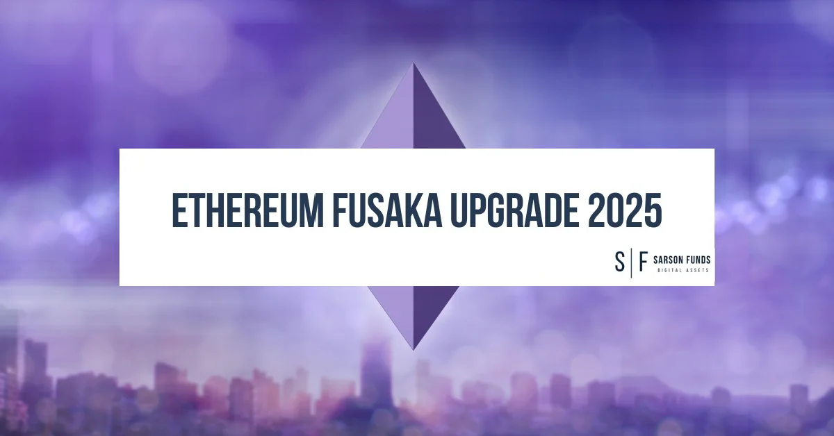 Ethereum Fusaka Upgrade 2025 banner with Ethereum logo and skyline background.